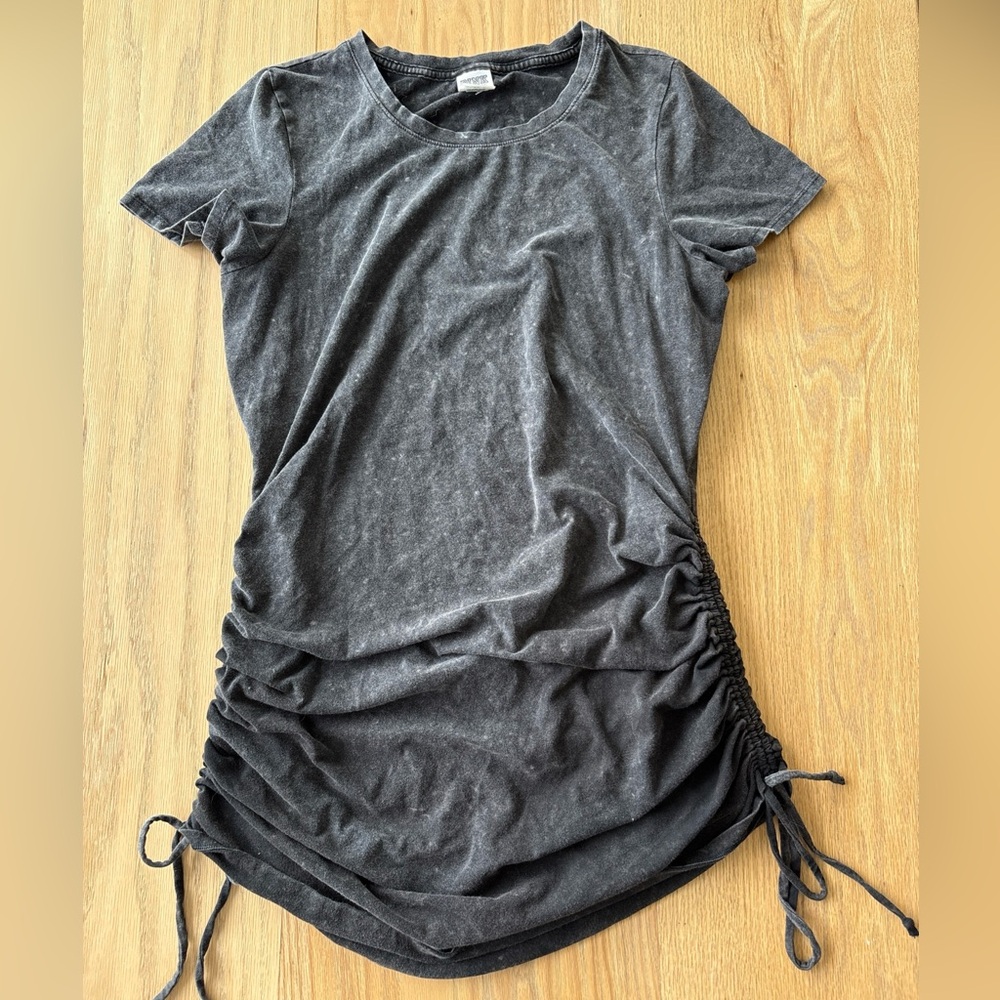 PINK Victoria's Secret Dress Women XL Black Gray Acid Wash Ruched Sides Tee
